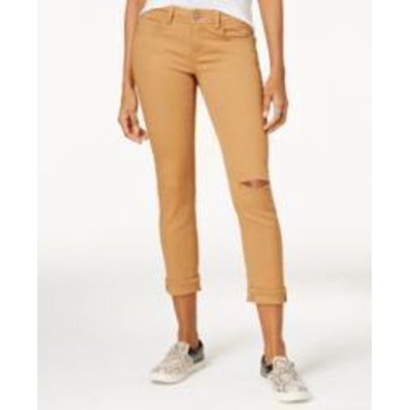Dollhouse Juniors Brown Ripped Cropped Jeans Size 0 - Picture 1 of 1